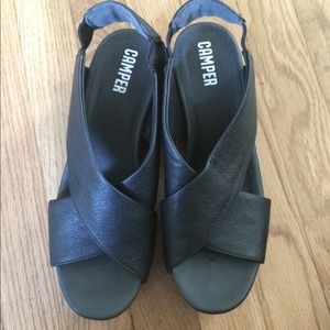 Camper sandals black slingback wedge ballon 39